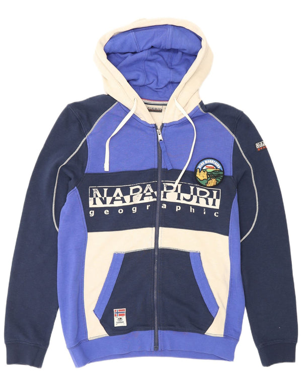 Napapijri Mens Geographic Zip Hoodie Sweater Medium Blue Colourblock
