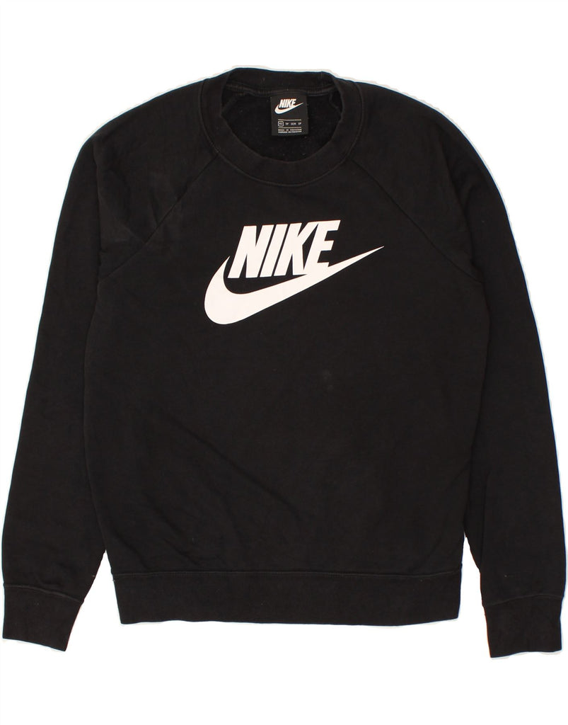 NIKE Womens Graphic Sweatshirt Jumper UK 6 XS Black Cotton | Vintage Nike | Thrift | Second-Hand Nike | Used Clothing | Messina Hembry 