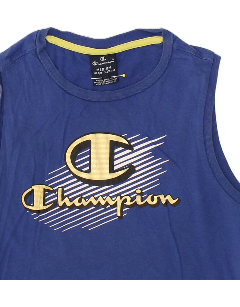 CHAMPION Boys Graphic Vest Top 9-10 Years Medium Blue Cotton | Vintage Champion | Thrift | Second-Hand Champion | Used Clothing | Messina Hembry 