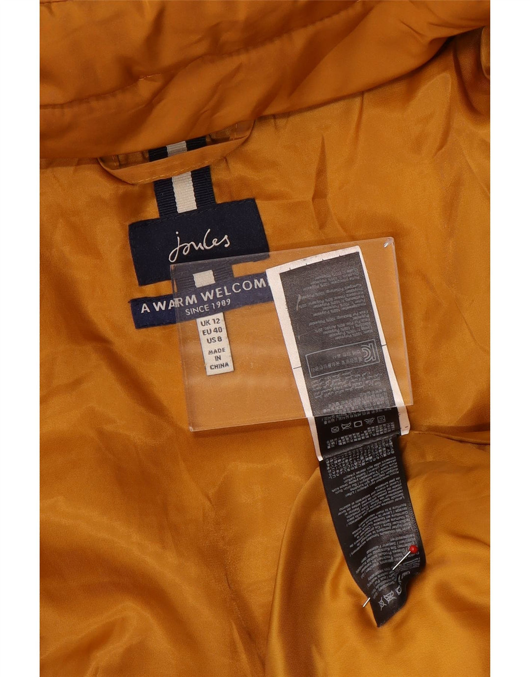 Joules Womens Hooded Padded Jacket UK 12 Medium Yellow Polyester
