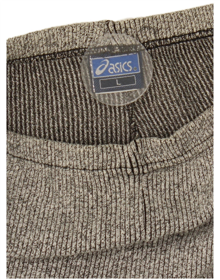 Asics Womens Leggings UK 14 Large Grey Pinstripe