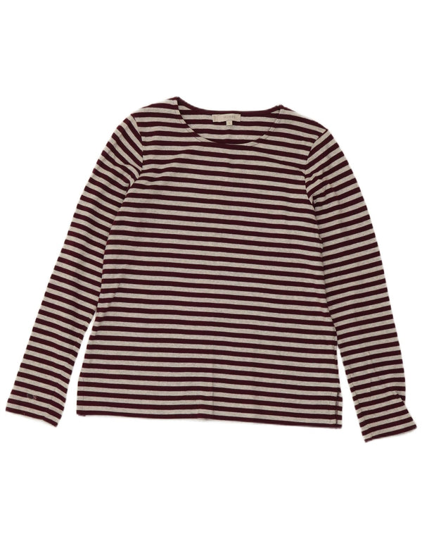 HOBBS Womens Top Long Sleeve UK 10 Small Burgundy Striped Cotton