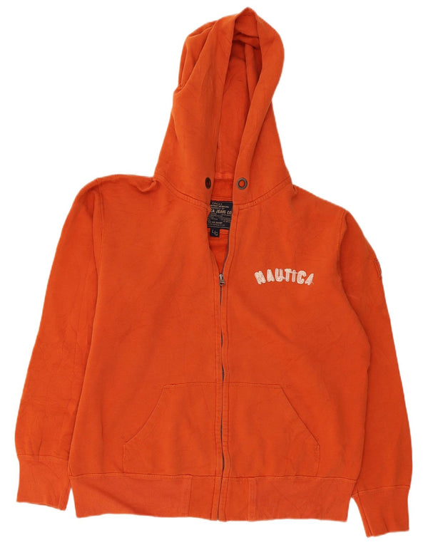 Nautica Mens Graphic Zip Hoodie Sweater Large Orange Cotton