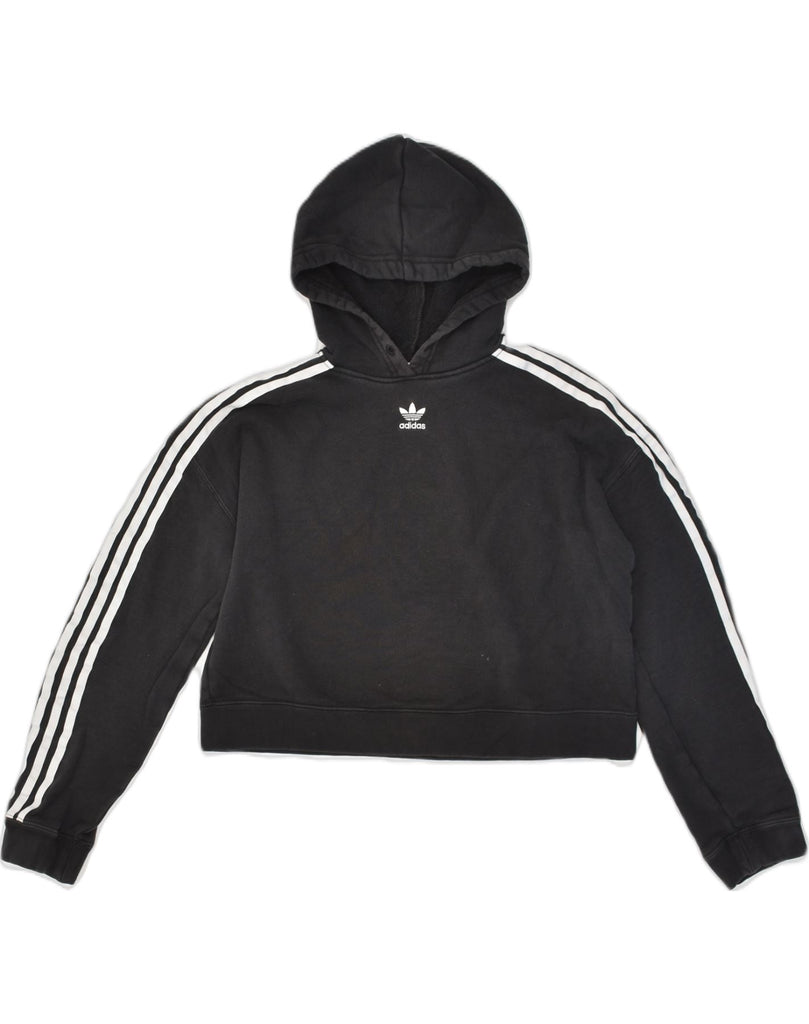 ADIDAS Womens Oversized Crop Hoodie Jumper UK 10 Small Black Cotton | Vintage Adidas | Thrift | Second-Hand Adidas | Used Clothing | Messina Hembry 