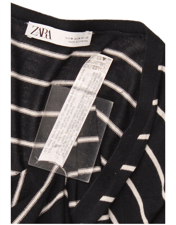 Zara Womens Longline Cardigan Sweater UK 14 Medium Black Striped Viscose