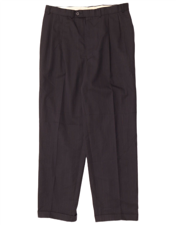 Marks & Spencer Mens Pegged Suit Trousers W36 L31 Navy Blue Polyester