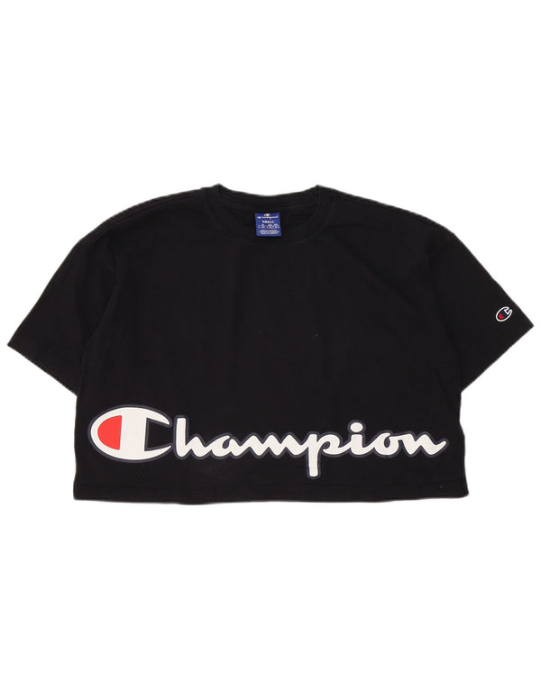Champion Womens Crop Oversized Graphic T-Shirt Top UK 10 Small Black Cotton