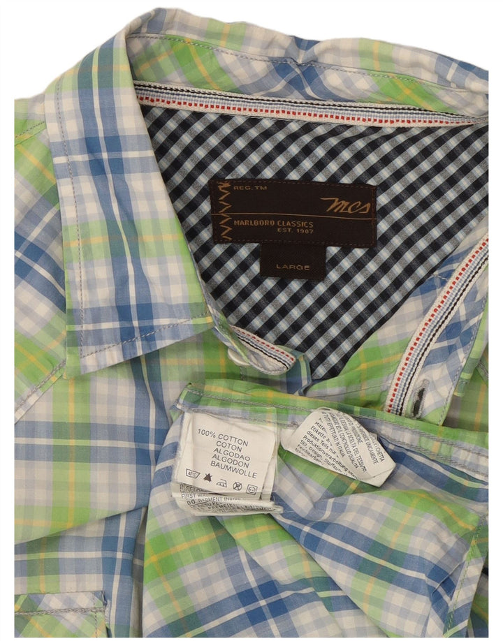 Marlboro Classics Mens Short Sleeve Shirt Large Green Plaid Cotton
