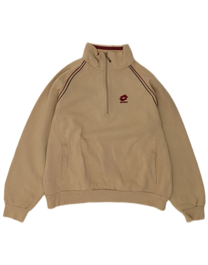 Lotto Mens Zip Neck Sweatshirt Jumper Medium Beige Cotton