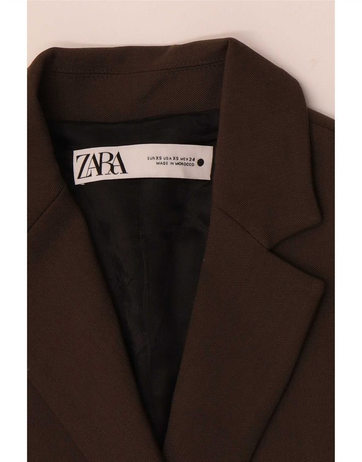 Zara Womens 1 Button Oversized Blazer Jacket UK 6 XS Brown Cotton