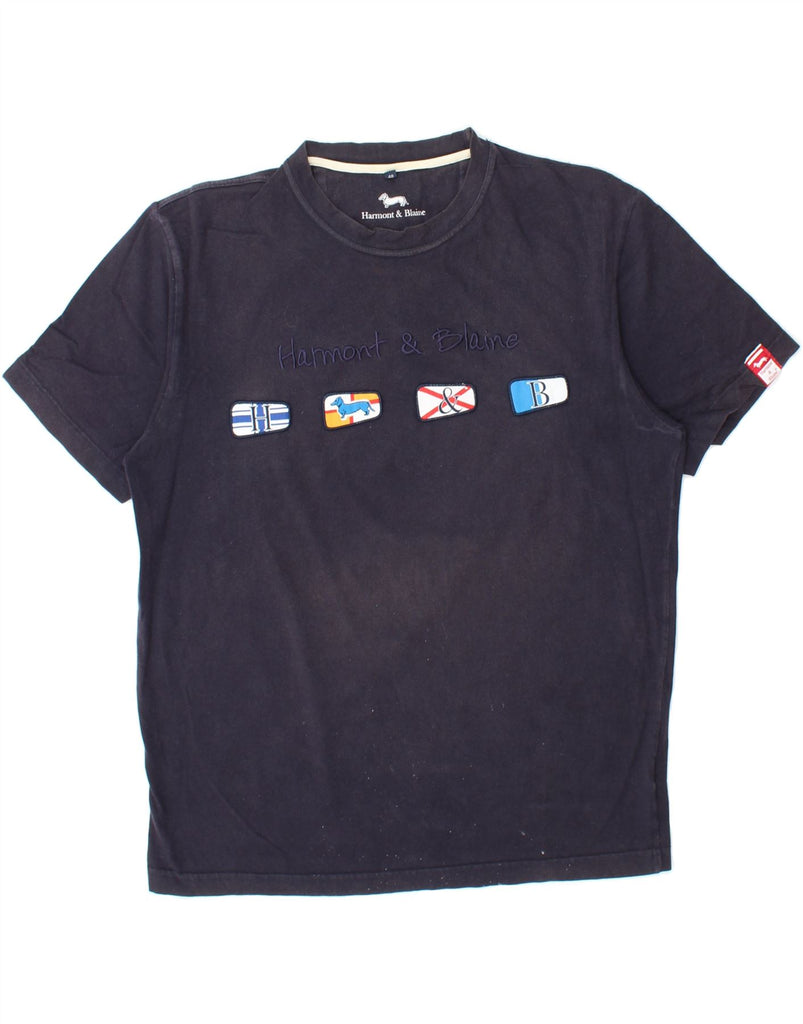HARMONT & BLAINE Mens Graphic T-Shirt Top Medium Navy Blue Cotton Vintage Harmont & Blaine and Second-Hand Harmont & Blaine from Messina Hembry 