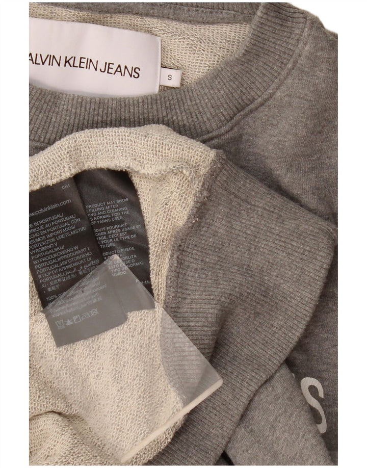 Calvin Klein Jeans Mens Graphic Sweatshirt Jumper Small Grey Flecked Cotton