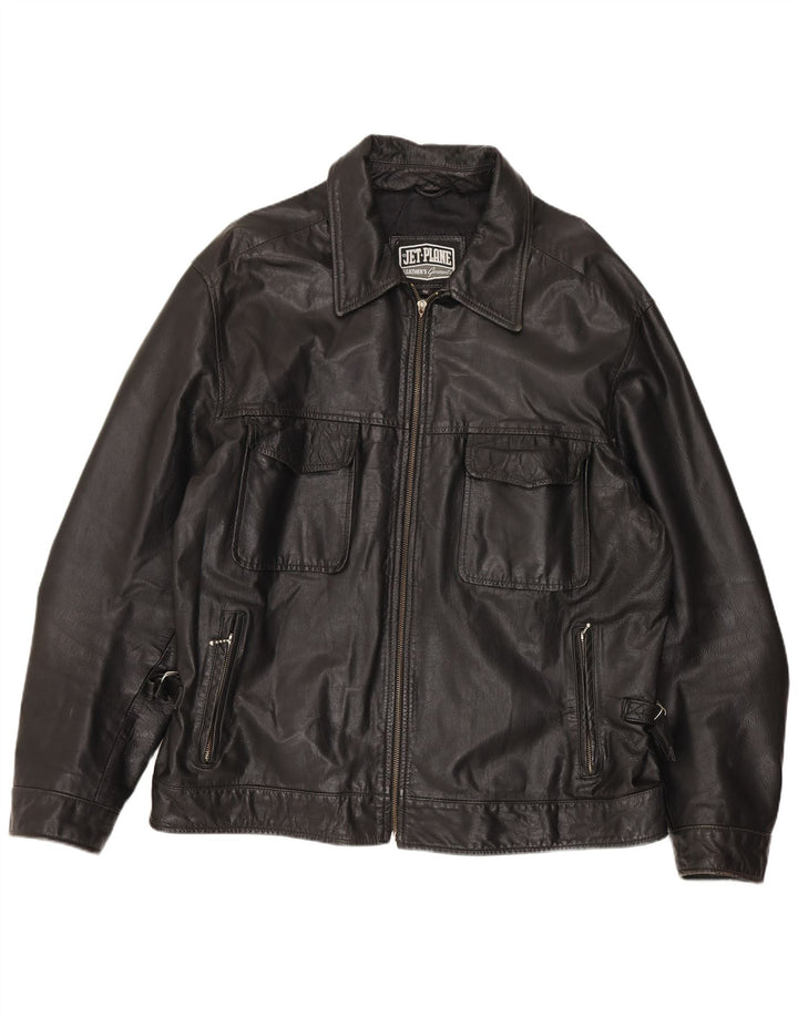 Jet Plane Mens Leather Jacket IT 56 3XL Black Leather
