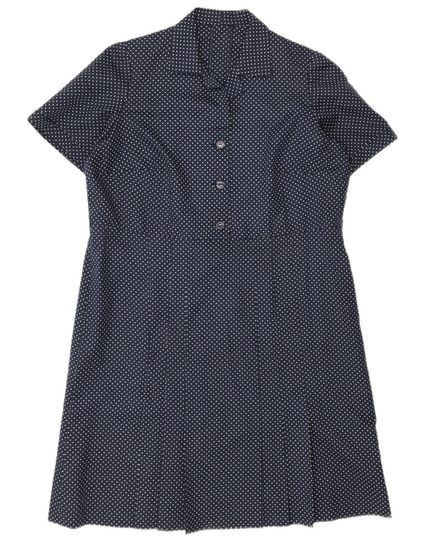 Vintage Womens Shift Dress UK 16 Large Navy Blue Spotted