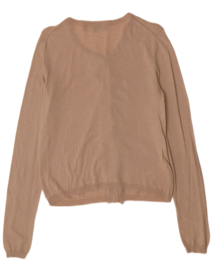 Elisabetta Franchi Womens Ruffle Front Cardigan Sweater IT 44 Medium Beige