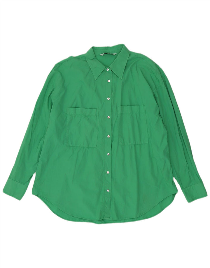 ZARA Womens Oversized Shirt UK 16 Large Green Cotton