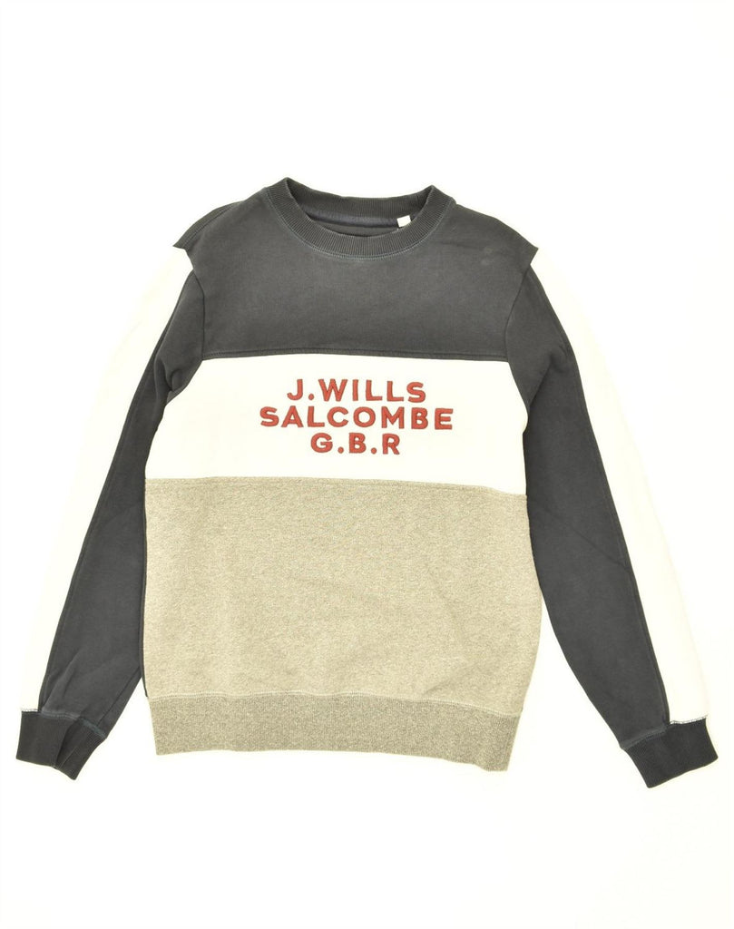 JACK WILLS Mens Graphic Sweatshirt Jumper Medium Grey Colourblock Cotton | Vintage Jack Wills | Thrift | Second-Hand Jack Wills | Used Clothing | Messina Hembry 