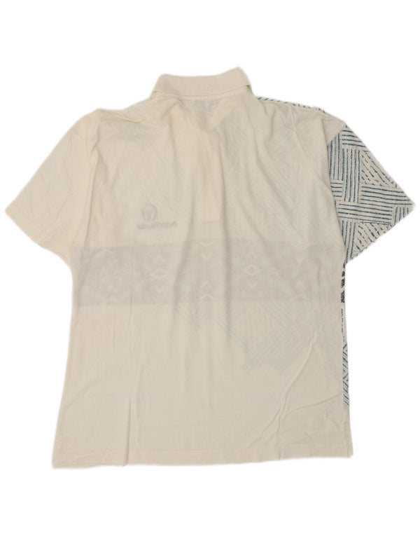 Sergio Tacchini Mens Polo Shirt IT 50 Medium White Geometric Cotton