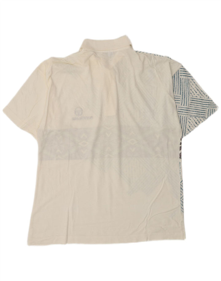 Sergio Tacchini Mens Polo Shirt IT 50 Medium White Geometric Cotton