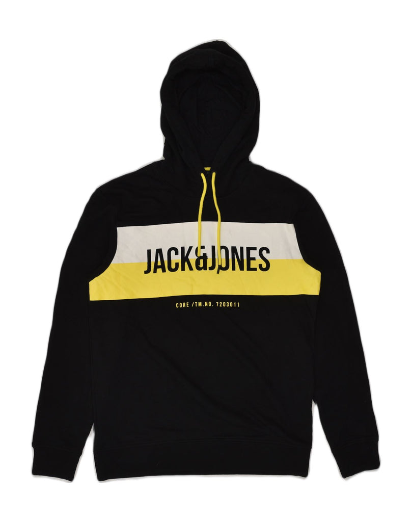 JACK & JONES Mens Graphic Hoodie Jumper Large Black Colourblock Cotton | Vintage Jack & Jones | Thrift | Second-Hand Jack & Jones | Used Clothing | Messina Hembry 