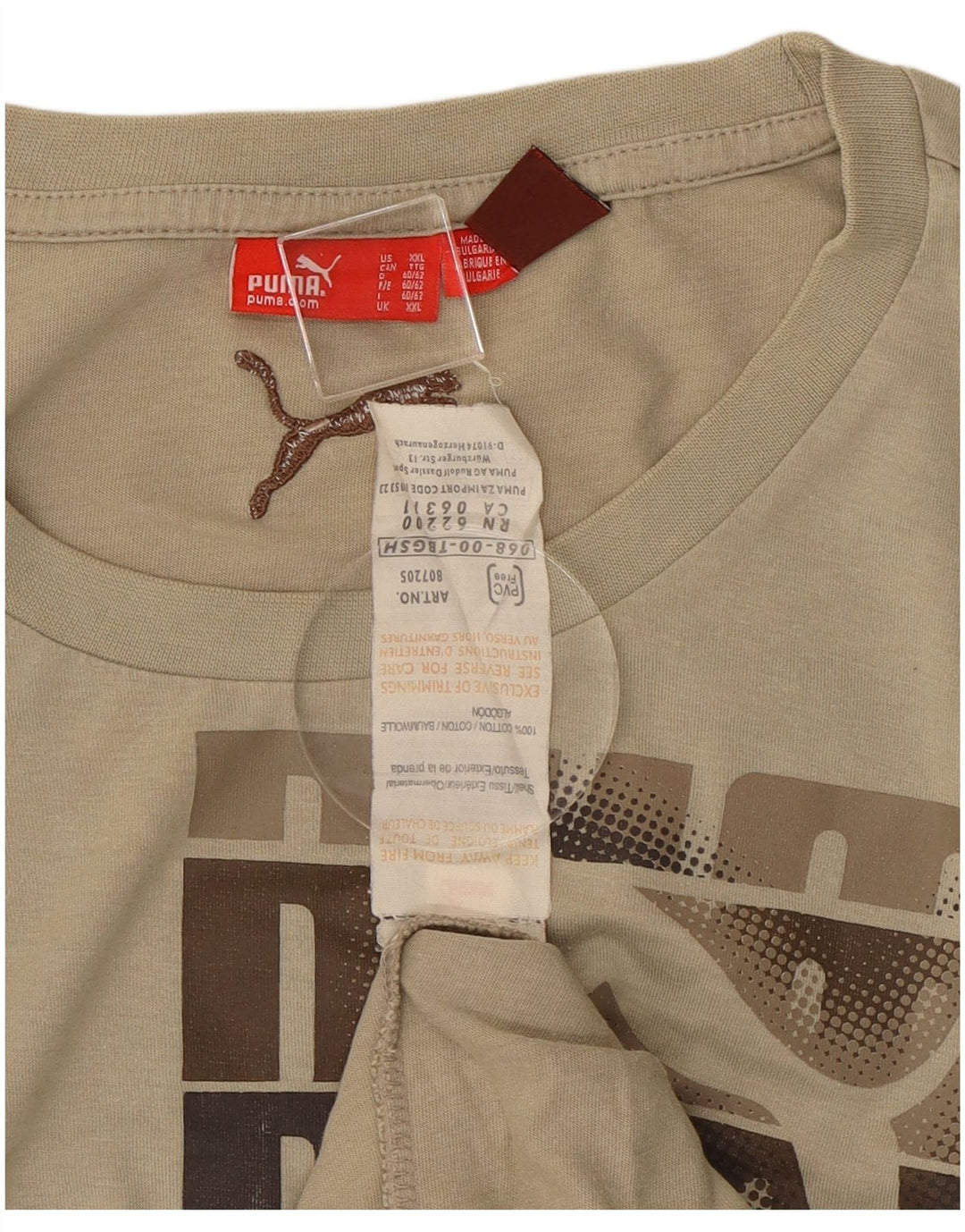 Puma Mens Graphic Top Long Sleeve 2XL Beige Cotton