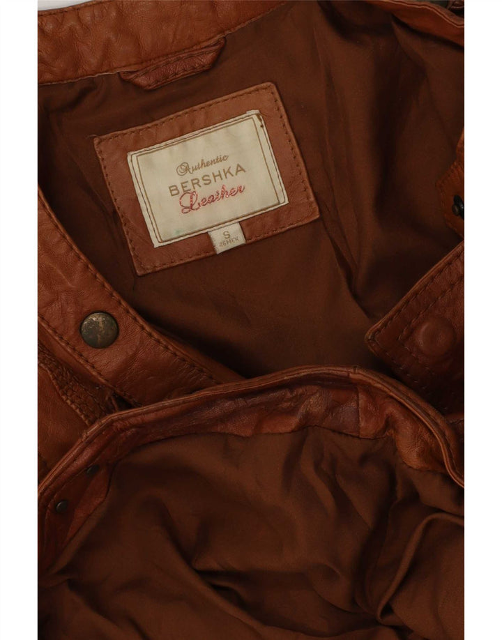 Bershka Womens Leather Biker Jacket UK 10 Small Brown