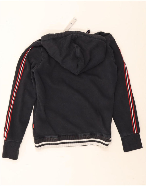 Superdry Womens Graphic Zip Hoodie Sweater UK 14 Large Navy Blue Cotton