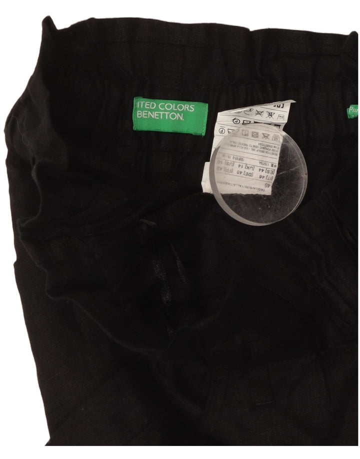 BENETTON Womens High Rise Casual Shorts UK 14 Large W32  Black Linen