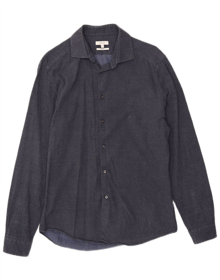 Reiss Mens Slim Fit Shirt Large Navy Blue Cotton
