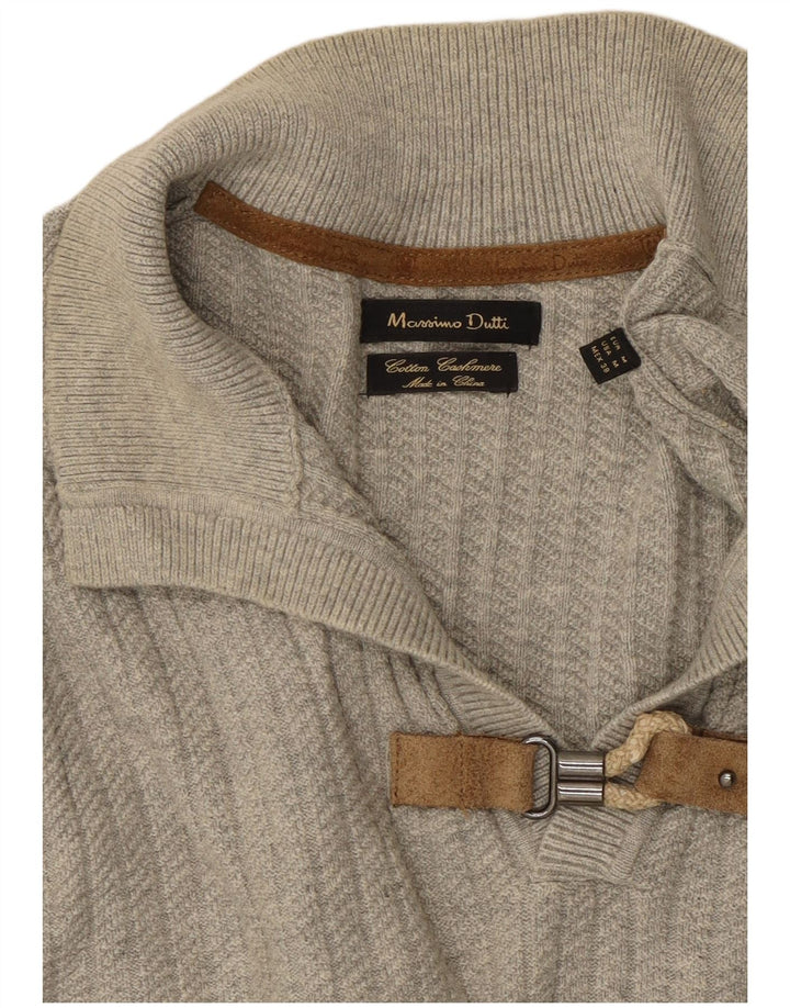 MASSIMO DUTTI Mens Polo Neck Jumper Sweater Medium Grey Cotton