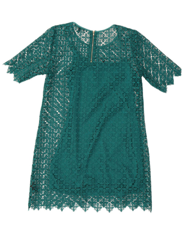 Next Womens Petites Lace Shift Dress UK 12 Medium Green Geometric Polyester