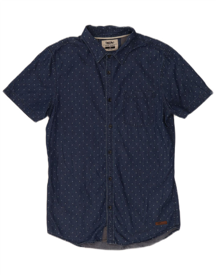 MOSSIMO Mens Short Sleeve Denim Shirt XS Blue Spotted