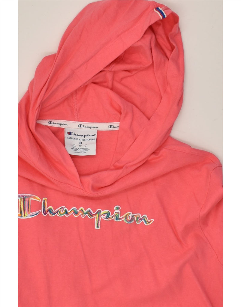 CHAMPION Womens Graphic Hoodie Jumper UK 14 Medium Pink Cotton | Vintage Champion | Thrift | Second-Hand Champion | Used Clothing | Messina Hembry 