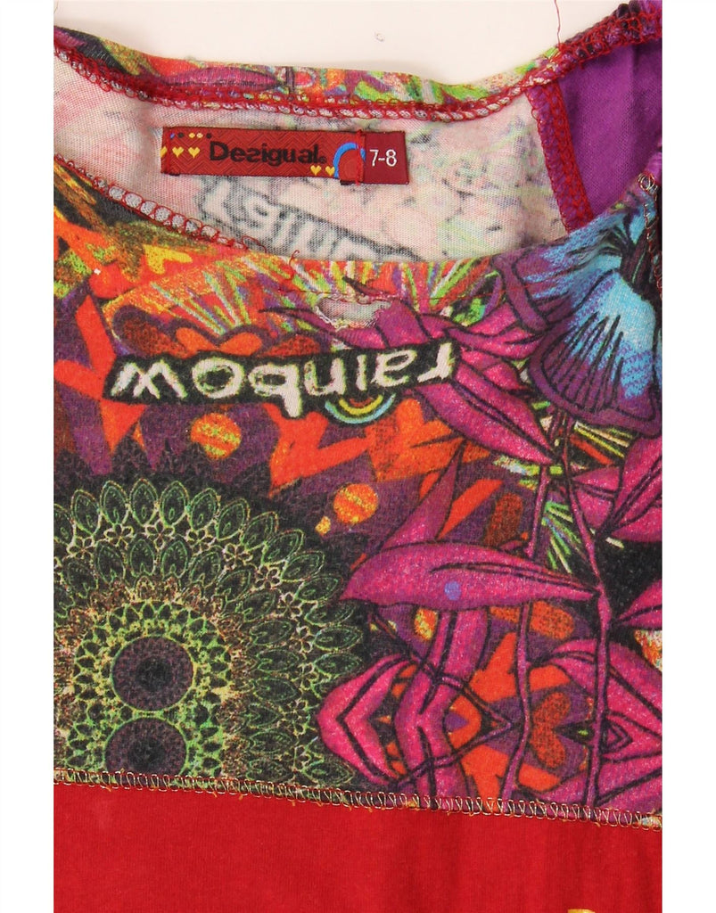 DESIGUAL Girls Graphic Long Sleeve A-Line Dress 7-8 Years Red Floral Vintage Desigual and Second-Hand Desigual from Messina Hembry 