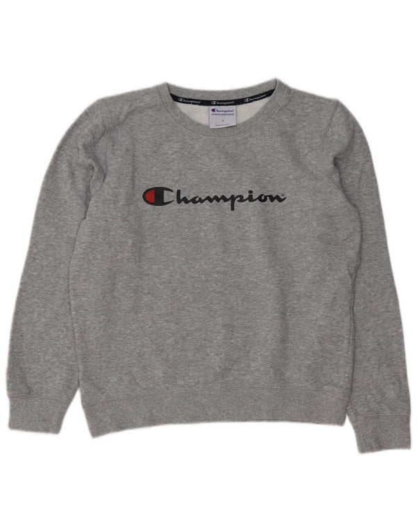 Champion Womens Graphic Sweatshirt Jumper UK 10 Small Grey Flecked