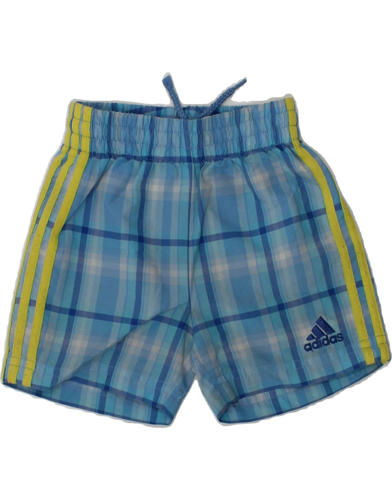 ADIDAS Baby Boys Sport Shorts 9-12 Months Blue Check Polyester | Vintage Adidas | Thrift | Second-Hand Adidas | Used Clothing | Messina Hembry 