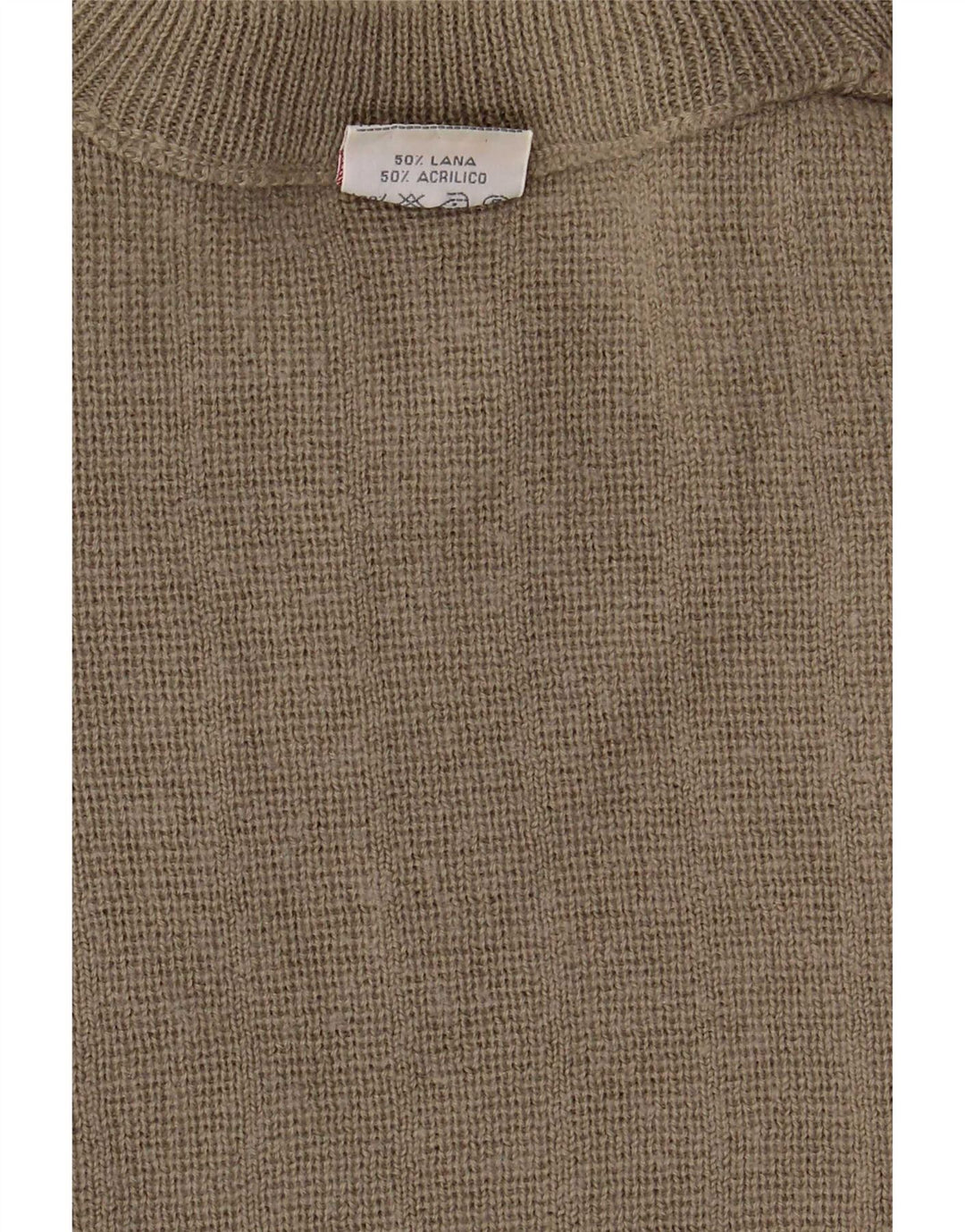 Bernardini Mens Crew Neck Jumper Sweater XL Khaki Geometric Wool