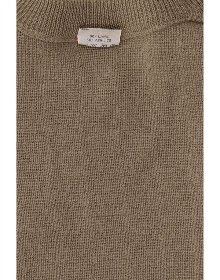 Bernardini Mens Crew Neck Jumper Sweater XL Khaki Geometric Wool