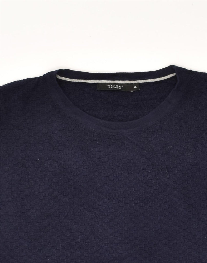 JACK & JONES Mens Premium Crew Neck Jumper Sweater XL Navy Blue Cotton | Vintage Jack & Jones | Thrift | Second-Hand Jack & Jones | Used Clothing | Messina Hembry 