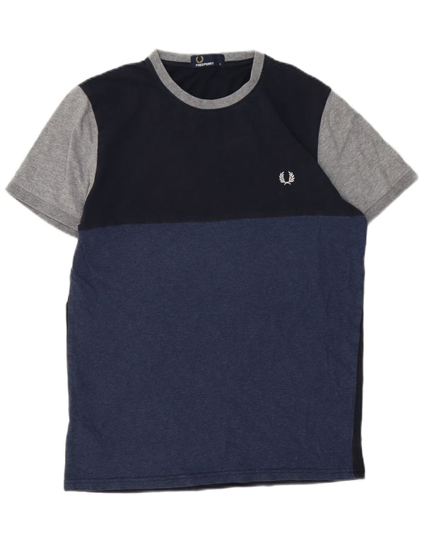 Fred Perry Mens T-Shirt Top Small Navy Blue Colourblock Cotton