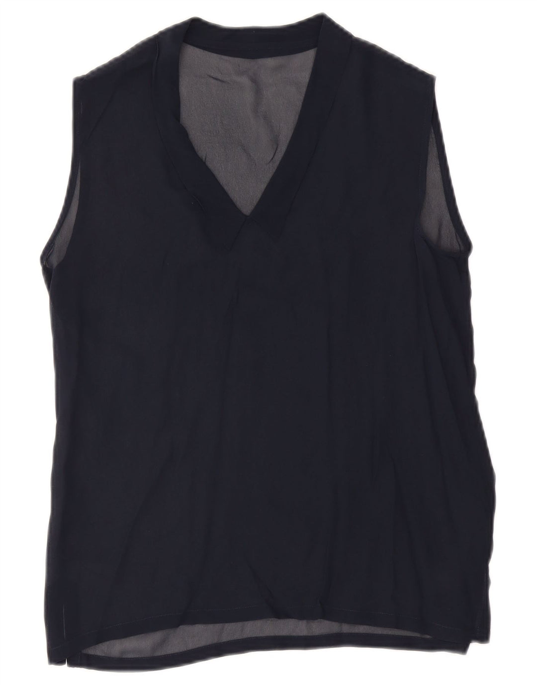 Vintage Womens Sleeveless Blouse Top UK 12 Medium Navy Blue