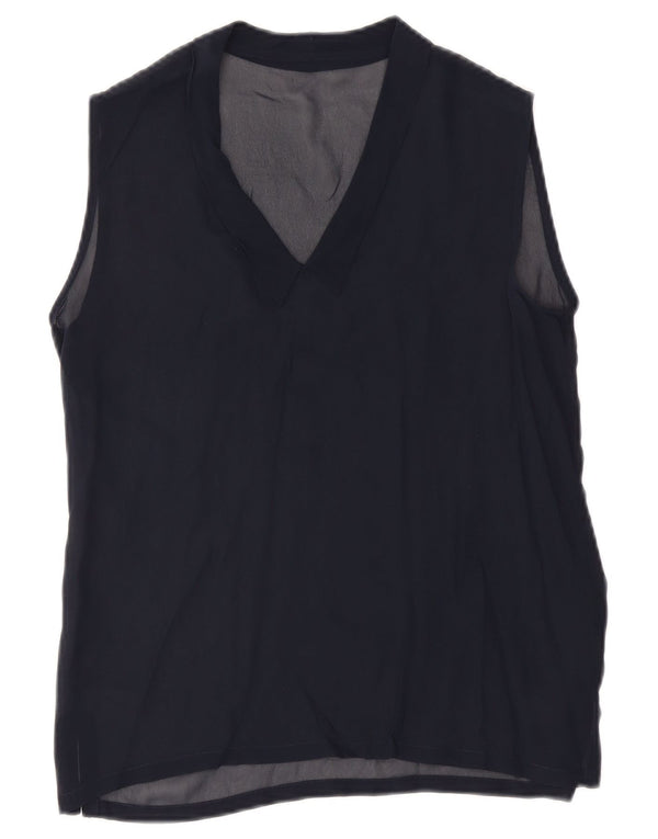 Vintage Womens Sleeveless Blouse Top UK 12 Medium Navy Blue