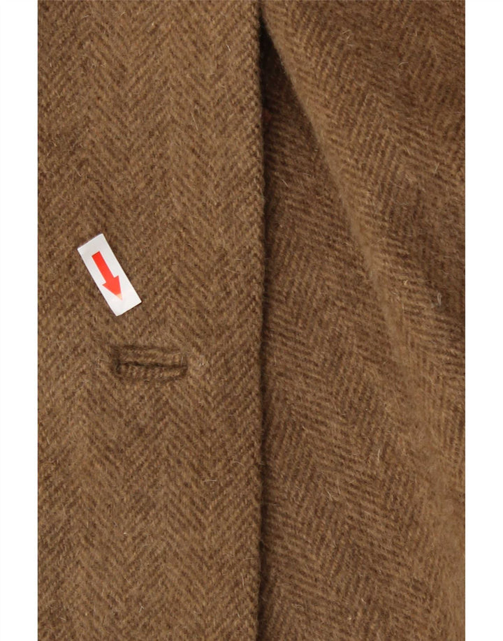 Vintage Womens Double Breasted Coat UK 14 Large Beige Herringbone