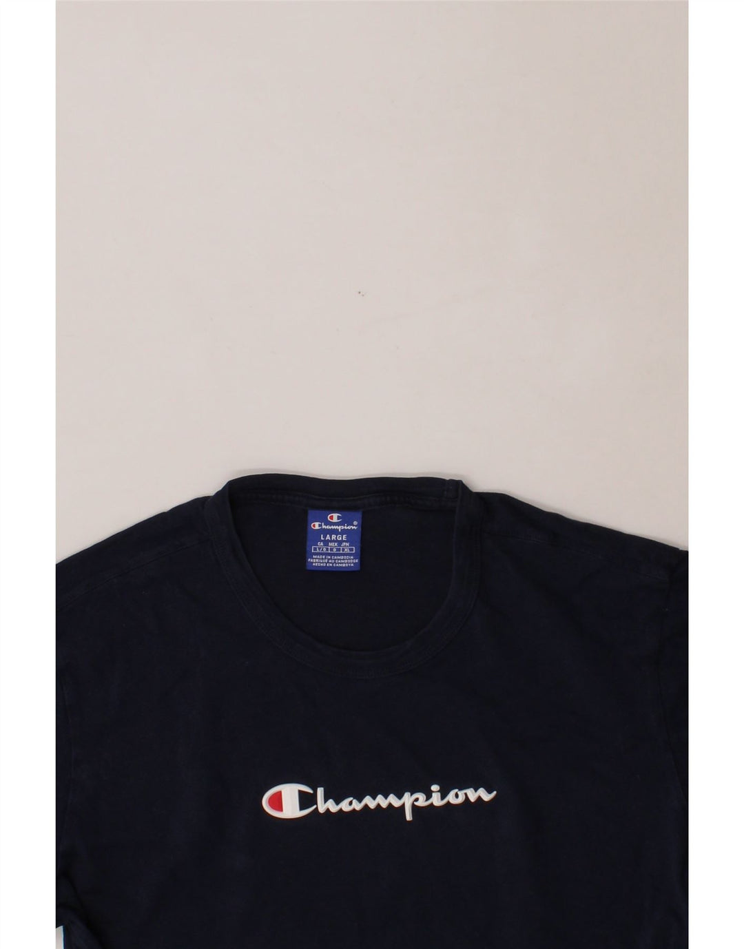 CHAMPION Mens Graphic T-Shirt Top Large Navy Blue Cotton Vintage Champion and Second-Hand Champion from Messina Hembry 