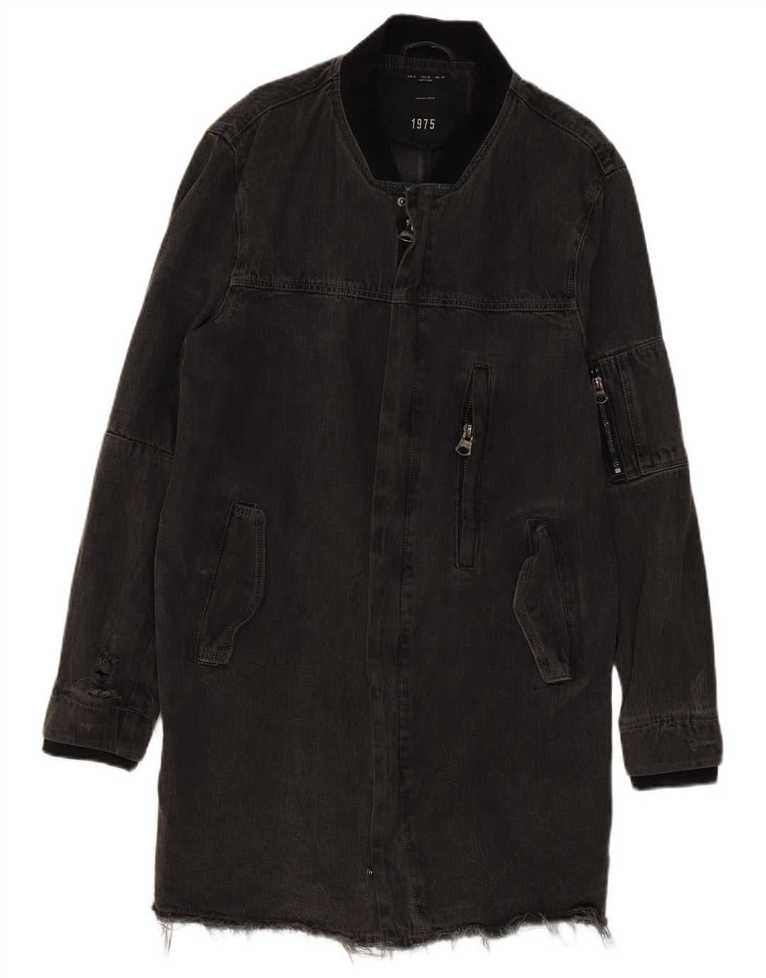 Zara Mens Denim Coat UK 42 XL Grey Cotton