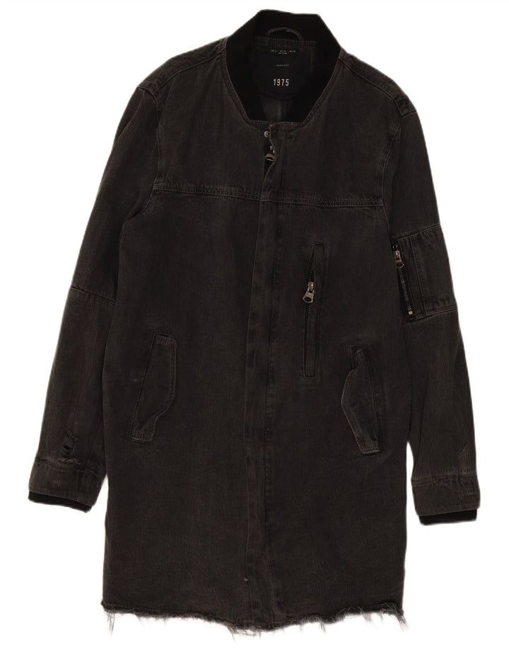 Zara Mens Denim Coat UK 42 XL Grey Cotton