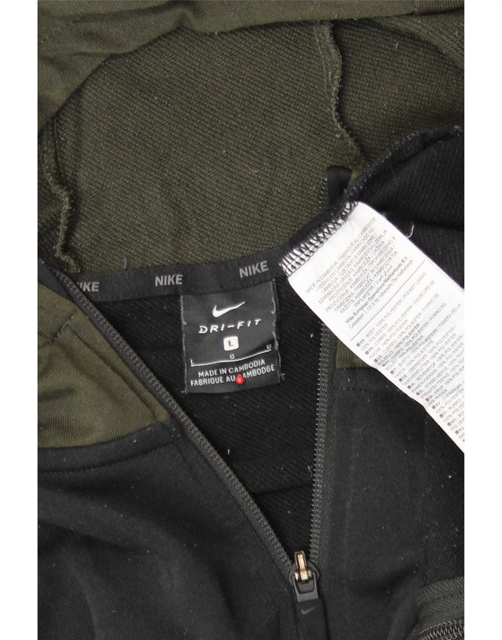 Nike Mens Zip Hoodie Sweater Large Black Colourblock Polyester