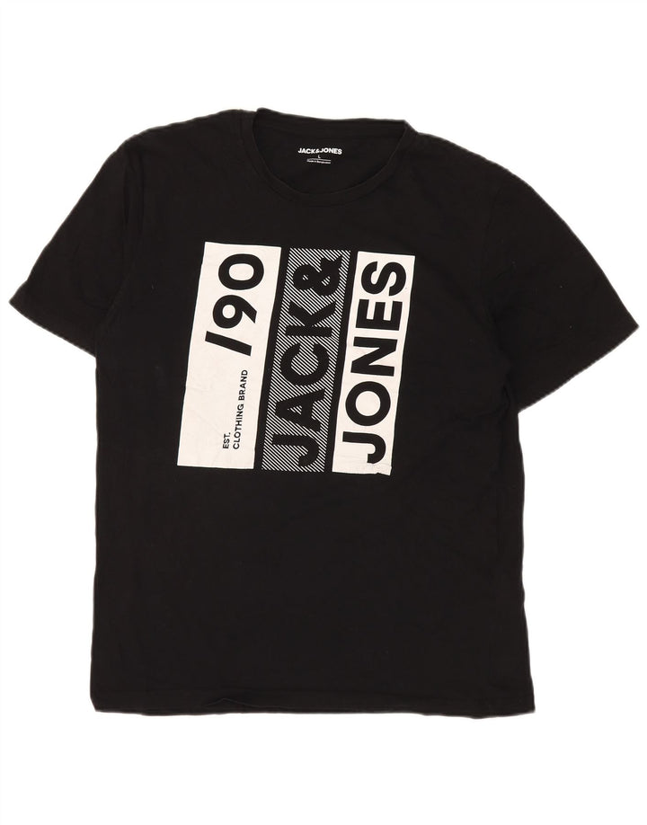 Jack & Jones Mens Graphic T-Shirt Top Large Black Cotton