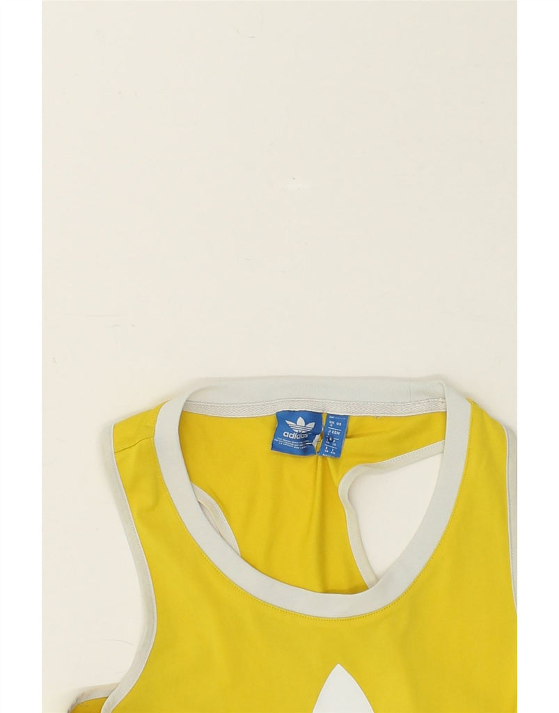 ADIDAS Womens Graphic Vest Top UK 8 Small Yellow Polyester | Vintage Adidas | Thrift | Second-Hand Adidas | Used Clothing | Messina Hembry 