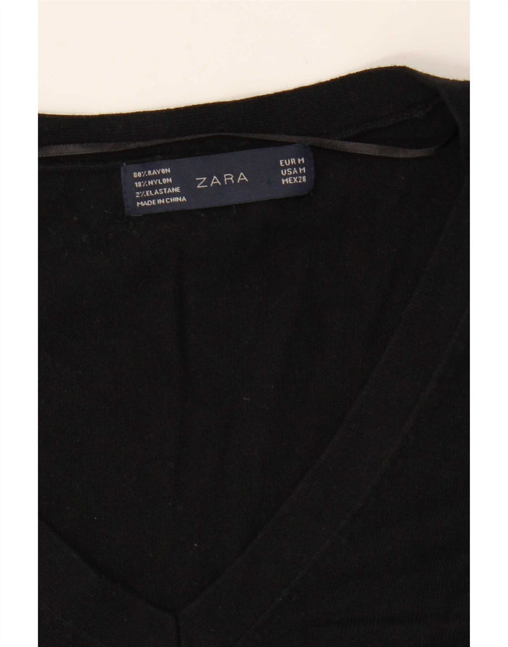 Zara Womens V-Neck Jumper Sweater UK 14 Medium Black Rayon